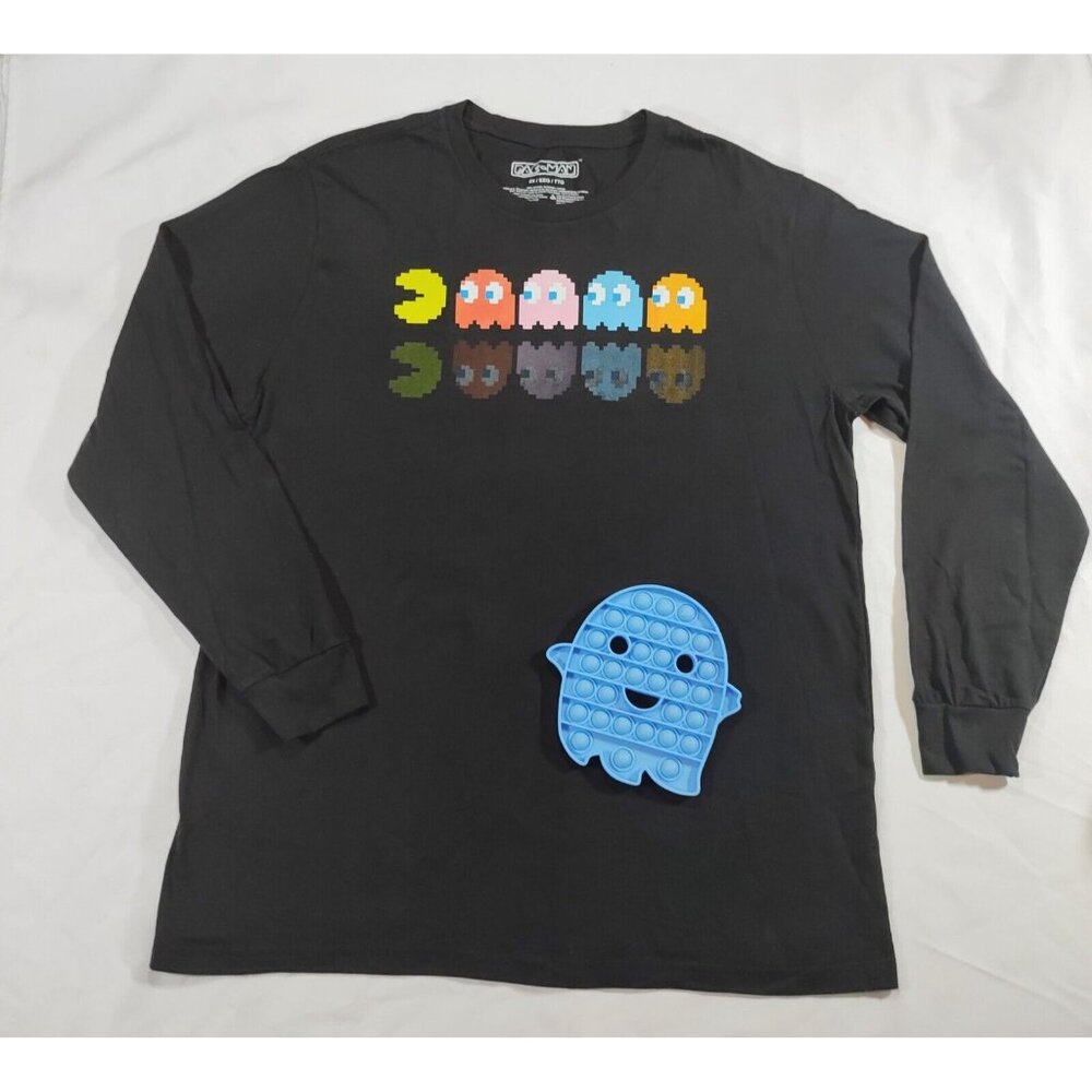 Bandai Pacman Long Sleeve Black 2X Pacman Shirt Bubblepop Ghost Toy